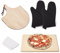ROCKSHEAT Pizza Stone Set, 30 x 38cm Rectangular Pizza Stone for Oven Grill BBQ with Wooden Pizza Peel & Oven Mitts, Durable Cordierite Baking Stone for Bread & Pizza & Cookies