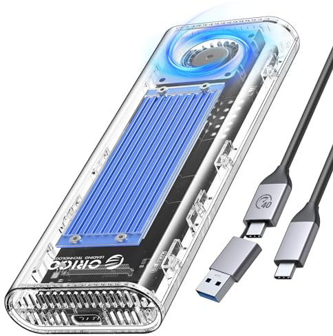 ORICO Boîtier SSD NVMe 40Gbps avec Ventilateur, Boîtier M.2 SSD sans Outil pour Thunderbolt 4/3, USB 4/3.2/3.1/3.0, supporte M-Key 2230/2242/2260/2280, Transparent,TCM2-U4-BL