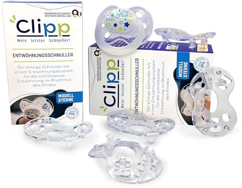 CLIPP - Clipp-Set, Schnuller-Entwöhnungsschnuller - Leuchtender Stern - 5 Ringe für schrittweises Abgewöhnen - Sanfte und einfache Schnullerentwöhnung in Phasen - Ab 2 Jahren