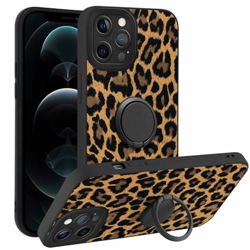 Foonary Leopard Phone Case for iPhone 11 6.1,360°Magnetic Ring Kickstand Holder Soft TPU Silicone Anti-Scratch Protective Resistant, Fashion Black Cheetah Aesthetics Shockproof Bumper Cover