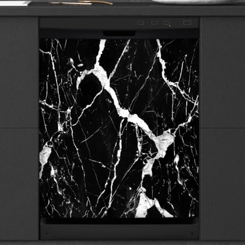 Mexpekil Dishwasher Magnetic Cover, Black Marble Magnetic Dishwasher Sticker Cover Magnetic Cover for Dishwasher Kitchen Art Decor