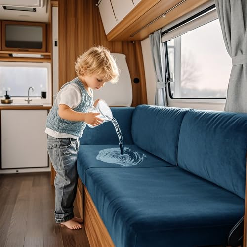 VFGFDJNDFX Premium Wasserdicht Wohnmobil Esstisch Kissenbezüge Samt Kissenbezüge Für Wohnwagen Camper Sitzgarnitur RV Esstischsitzbezüge (Pfauenblau,1-Sitzer)