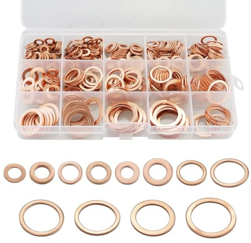 Set di 335 anelli di tenuta in rame, kit di rondelle di tenuta piatte metriche in rame, 12 dimensioni, guarnizione tappo pozzetto, M5 M6 M8 M10 M12 M14 M16 M16 M20