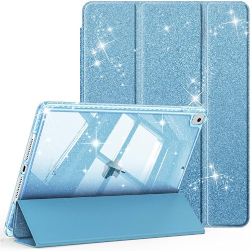 Fintie Glitzer Hülle für iPad 10.2 Zoll 9/8/7 Generation Case (2021/2020/2019 Modell)‌ – Transparente Glitzer-Schutzhülle mit Stifthalter, Stoßfest Glänzender Rückseite & Auto Sleep/Wake, Blau