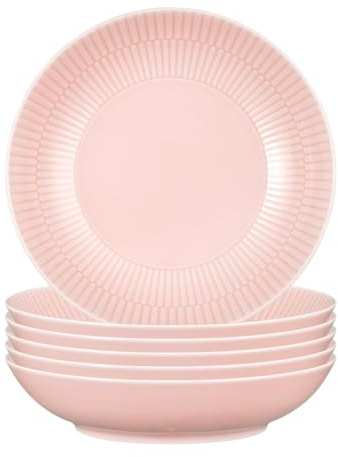 Seltmann Weiden Amina Rosé Suppenteller 6er Set, 21 cm, Tiefe Suppenschalen mit dezentem Relief-Muster, Spülmaschinen- und Mikrowellenfest, Porzellan, Rosa