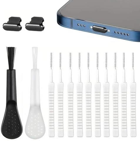 OUDQFCJ 14-Piece USB C Dust Protection Silicone Protective Cap Charging Socket Cover Mobile Phone Plug Smartphone Accessories Type-C Cleaning Set (Black)