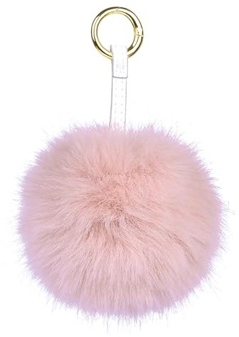 S.ROMZA Pom Pom Schlüsselanhänger Kunstfell flauschiger Schlüsselanhänger Plüsch-Schlüssel anhänger Pom-Pom-Taschen-Anhänger für Handtasche Anhänger. (Hellrosa, 13 Zentimeter)