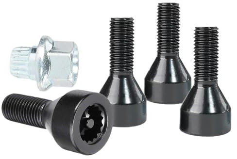 Goujon de Roue,Boulons de Roue 4 boulons + 1 bouchon à vis de verrouillage de roue M12 x 1,5 boulons de roue en alliage d'aluminium adaptés aux séries BMW 1/3/5/6 36136786419, 36131180882, 36136764057
