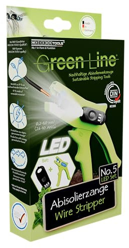 WEICON Abisolierzange No. 5 Green Line LED-Set, präzises Abisolieren von 0,2-6 mm², LED mit 3 Helligkeitsstufen, für dunkle Arbeitsbereiche