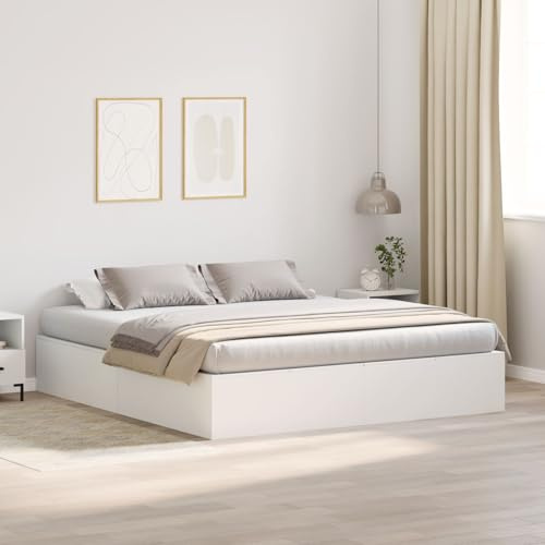 GCHDHAPB Bettgestell, weißes Holz, Kingsize-Bett, Bettgestell, rechteckig