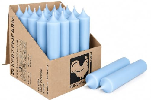 Kurze Stabkerzen Tafelkerzen durchgehend gefärbt Spitzkerzen für die Tisch-Deko zur Hochzeit Weihnachten & Party (25, Pastell-Blau)