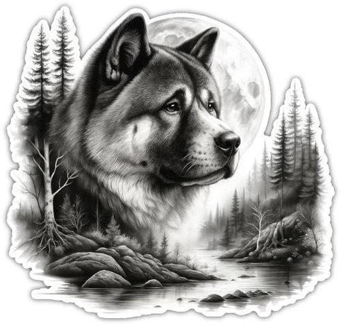 Samunshi® Akita im Wald Aufkleber Car Decal Sticker für Mofa Fahrrad Roller oder Auto Sticker Fahrrad Mtb Mountainbike Rennrad Hund Dog 15x15cm