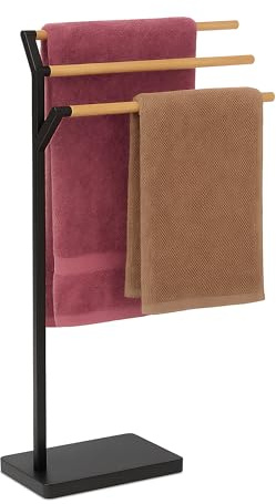 Relaxdays Handtuchständer, HxBxT: 75 x 38,5 x 18 cm, Metall, Bambus, 3 Stangen, Handtuchhalter stehend, Bad, Farbwahl