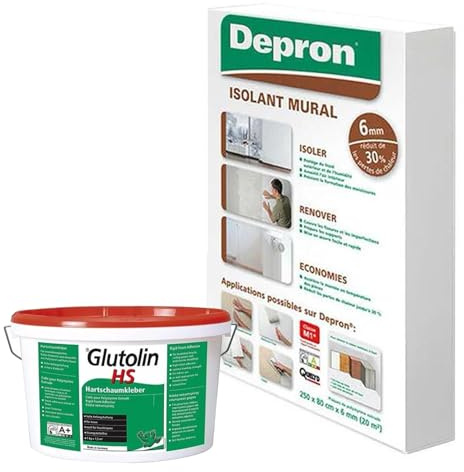 Depron Dämmplatten 6 mm (125 × 80 cm) – Packung 10 m² + Glutolin Kleber 8 kg | Schall- und Wärmedämmung für Wände und Decken