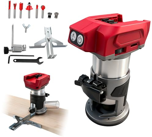 Cordless Router Compatible with Milwaukee M18 18V Battery, 800W 30000RPM Brushless Handheld Palm Routers Trimmer for Woodworking 5 Speed 1/4 Router Bits 6/6.35/8mm Chucks(No Battery)