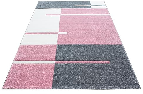 KADIMA DESIGN Wohnteppich Karo-Muster Pflegeleicht Waschbar Strapazierfähig Pink 240x340 cm Wohnzimmer Fußbodenheizung geeignet Oeko-TEX Gekettelt Flur Esszimmer Diele Schadstoffgeprüft | Monza