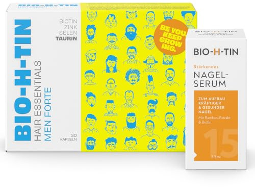 BIO-H-TIN Hair Essentials Men forte + gratis BIO-H-TIN Nagel-Serum, 3,3 ml | Abgestimmte Nährstoffkombination für Männerhaare + Für kräftige, widerstandsfähige und elastische Nägel