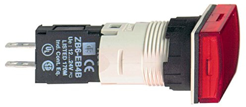 Schneider Electric - Harmony XB6 Complete Pilot Light, Plastic, 16mm, Integral LED, 12-24V, XB6DV4BB, Rectangular Red