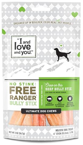Yo y amor y usted, Natural Dental para perros, no Stink. Free Ranger vacuno Bully Stix, 6 pulgadas por I y amor y usted
