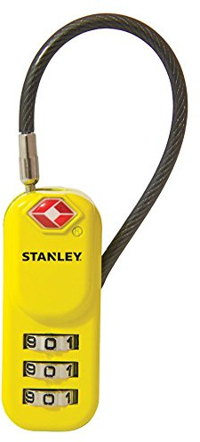 Stanley S742-061 Lucchetto da Viaggio TSA, Combinazione a 3 Cifre, Arco 20 mm, con Cavo di Acciaio e Vinile, per Zaini, Borse, Valigie, Borse Sportive, Zinco, Giallo
