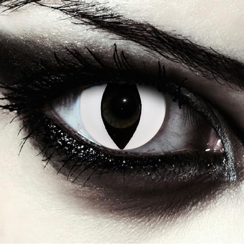 DESIGNLENSES, Farbige weiße Katzenaugen Halloween Kostüm Kontaktlinsen, 1 Paar (2 Stück),weiche Alien Farblinsen ohne Stärke, White Cateye