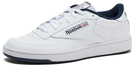 Reebok Club C 85 Mens Tennis Shoes, Casual Fashion White Sneakers for Men, Int-White/Navy, 15