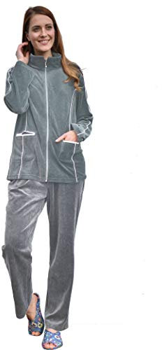 RAIKOU Donna Tuta in Velluto di Ciniglia, Due Pezzi Felpa+Pantaloni con Cerniera, per Casa, Tempo Libero, Ginnastica, Jogging, Training, Sportiva, Yoga (40-42, Melange Grigio)