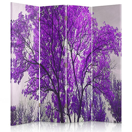 Feeby Frames. Raumteiler, Gedruckten auf Canvas, Leinwand Wandschirme, dekorative Trennwand, Paravent beidseitig, 4 teilig, 360° (145x180 cm), Baum, Wald, Natur, LILA,