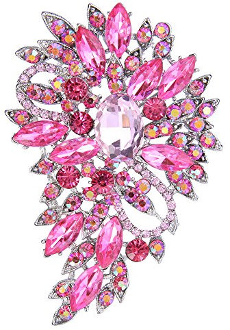EVER FAITH Damen Marquise Österreichische Kristall Hochzeit Blume Blatt Bouquet Brosche Rosa Silber-Ton