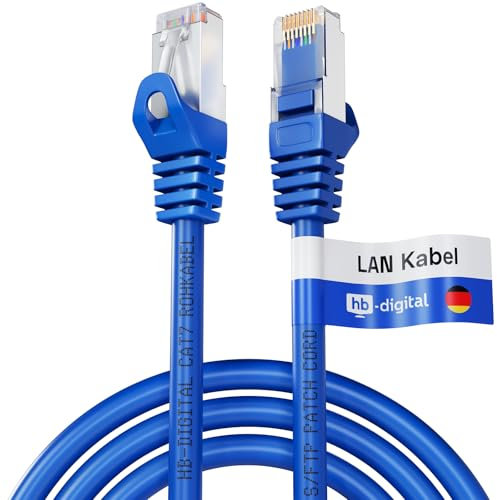 HB-DIGITAL 5m LAN Kabel RJ45 Patchkabel mit CAT 7 Rohkabel S/FTP - GHMT zertifiziert - 10 Gigabit Ethernet Netzwerkkabel Kupfer Profi PiMF für Patchpanel Switch PC Router - Blau