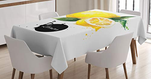 ABAKUHAUS Obst Tischdecke, Sour Citrus-Zitronen-Entwurf, Druck mit Klaren Farben ohne Verblassen Waschbar für innen oder Außen Bereich, 140 x 170 cm, Gelb Schwarz und Grün