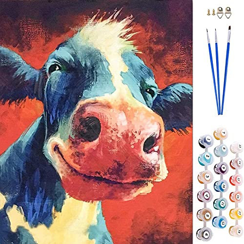 ABEUTY Wandkunst Stierkopf Roter Hintergrund Tier schön Malen nach Zahlen, DIY Ölgemälde auf Leinwand Gemälde 40x50cm