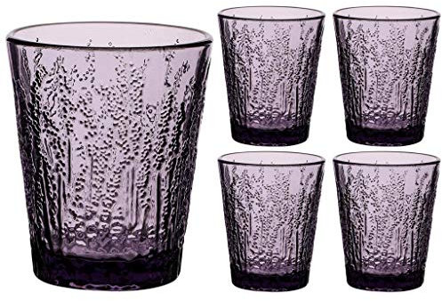 Set of 4 Embossed Purple Lavender 260ml Tumbler Drinking Glasses Alfresco Dining Glassware