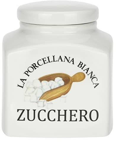 LA PORCELLANA BIANCA Zuckerdose Landhausstil Vorratsdose Zucker aus Porzellan 1,1l in Geschenkbox Vintage Aromadose Aufbewahrung Deckeldose