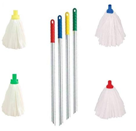 10 Big White Disposable EXEL Mop Heads with Coded EXEL Handle - Green x10 Mop Heads