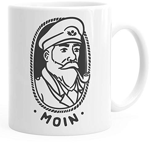 MoonWorks® Kaffee-Tasse Kapitän Seemann mit Pfeife Schriftzug Moin weiß Keramik-Tasse