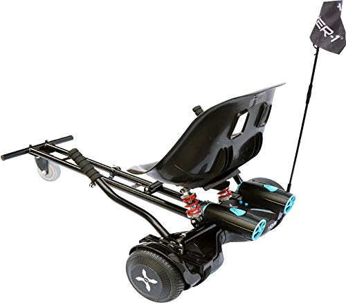 Hover-1 Raptor-1 Buggy Hoverboard Attachment | Turbo LED Lights, Compatible with All 6.5 & 8 Hoverboards, Hand-Operated Rear Wheel Control, Adjustable Frame, Easy Install Hoverboard Go Kart