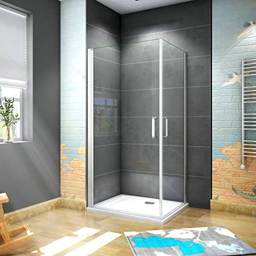 185 cm Box doccia Angolare Doppia Porta Battente Vetro Temperato 5 mm Trasparente Profilo in Alluminio Processo di Elettroforesi 100x80 cm