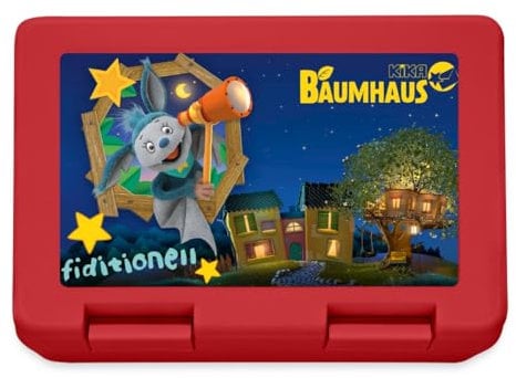 Spreadshirt KiKA-Baumhaus Mit Fidi Teleskop Brotdose Lunchbox, One size, Rot