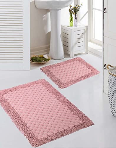 CARPETIA Badematten Set 2-teilig - waschbar - Kreis-Muster in rosa, Größe 50x60cm + 60x100 cm