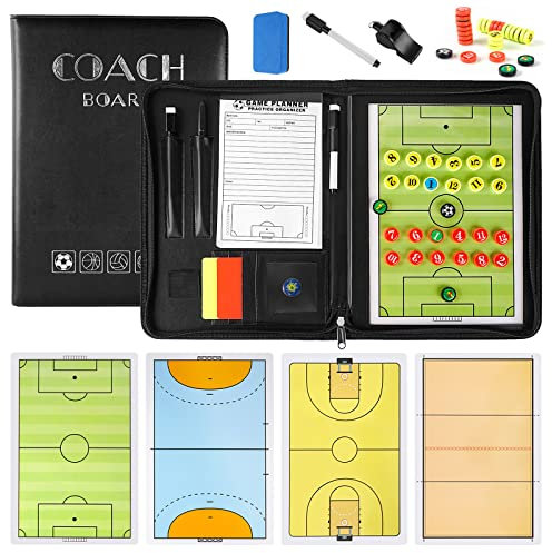 MKNZOME Professional Tragbar Taktikboards, Magnet Fußball Coach-Board Taktikmappe Coach-Mappe mit Trainingszubehör, Schiedsrichterausrüstung Taktikmappe für Taktikschulung und Spielanpassungen