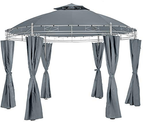 tectake® Pabellón Jardín Redondo, Cenador Impermeable con Paredes, Pérgola Plegable, Protección UV, Carpas para Exteriores, Cenadores para Jardin y Camping, Toldo Playa Grande - 350 cm Antracita