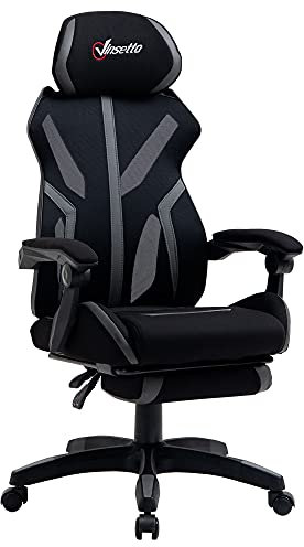 Vinsetto Mesh Office Chair Desk Task Computer Recliner with Footrest, Lumbar Back Support, Swivel Wheels, Adjustable Height for Home, Black Grey