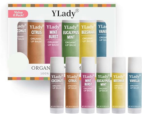 (6 Pack) Lippenpflege Bio Lippenbalsam Set, lippenpflegestift Feuchtigkeitslippen 6 Düfte (Vanille, Kokos, Minze, Zitrus, Bienenwachs, Eukalyptus Minze)