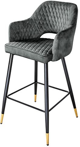 Riess Ambiente Eleganter Barhocker Paris grün Samt mit Ziersteppung und goldene Fußkappen Fußkappen Hocker Hausbar Sitzhocker