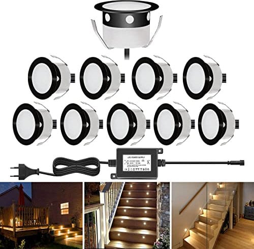 QACA Spots LED Eclairage,Encastrable Extérieur IP67 Acier inoxydable Noir- Spots à Encastrer pour Terrasse Bois Plafond 0,6W DC12V lumière Spot LED Lampe Extérieur [ (blanc chaud, 10 kit)