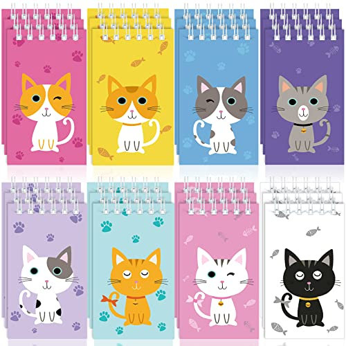 Nezyo 24 Stück Katze Tier Mini Notizblock Süße Klein Spiraltasche Notizbuch Haustier Katze Memo Spiralblock Spiralbuch Schreibblock für Katzen Partys Jungen Mädchen Büro Schule (Karikatur Stil)