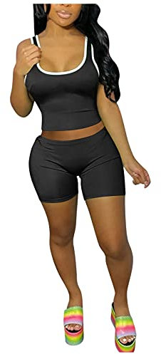 Trajes Conjuntos Crop High 2 Pantalones cortos sin costuras Entrenamiento talla pieza para mujeres Trajes y conjuntos Gadget Hombre de alta tecnología, Le Noir, XXL