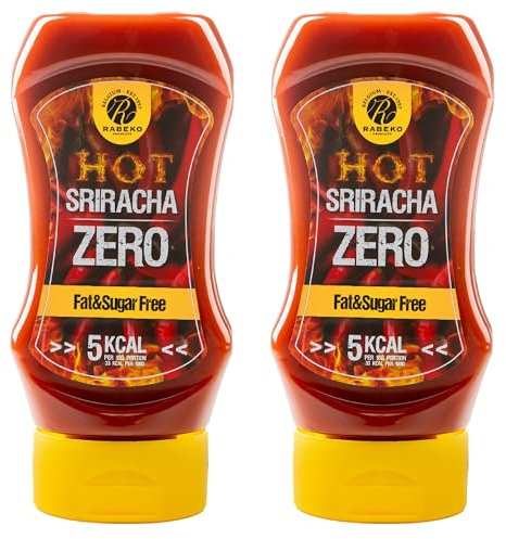 Rabeko Zero Sauce -Sriracha Scharf, 2 x 350ml ohne Zucker & wenig Fett - gesunde Low Carb Produkte kalorienreduziert fettreduziert für Salat, Pommes Frites, Burger, Grill - Gluten und Laktosefrei