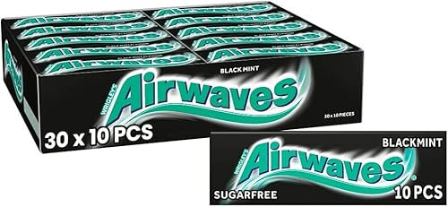 Airwaves Chewing Gum, Sugar free, Black Mint Menthol, 30 Packs of 10 Pieces
